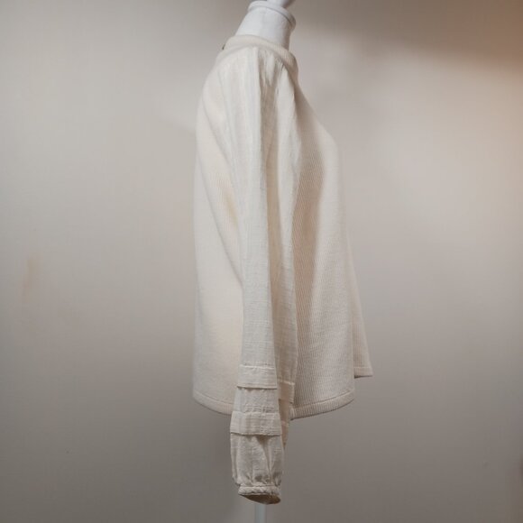 Madewell, Ivory, Weave Mix, Mock Neck, Bubble Sleeve Top, SZ Large, Style NC638 - Picture 4 of 16